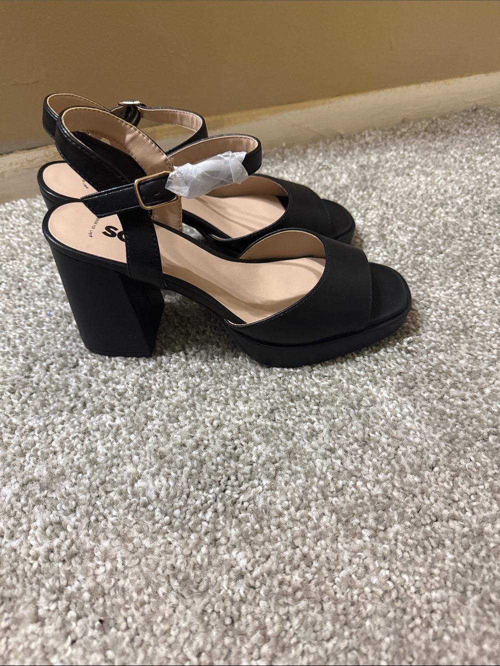 SO Black Platform Block Heel Sandals